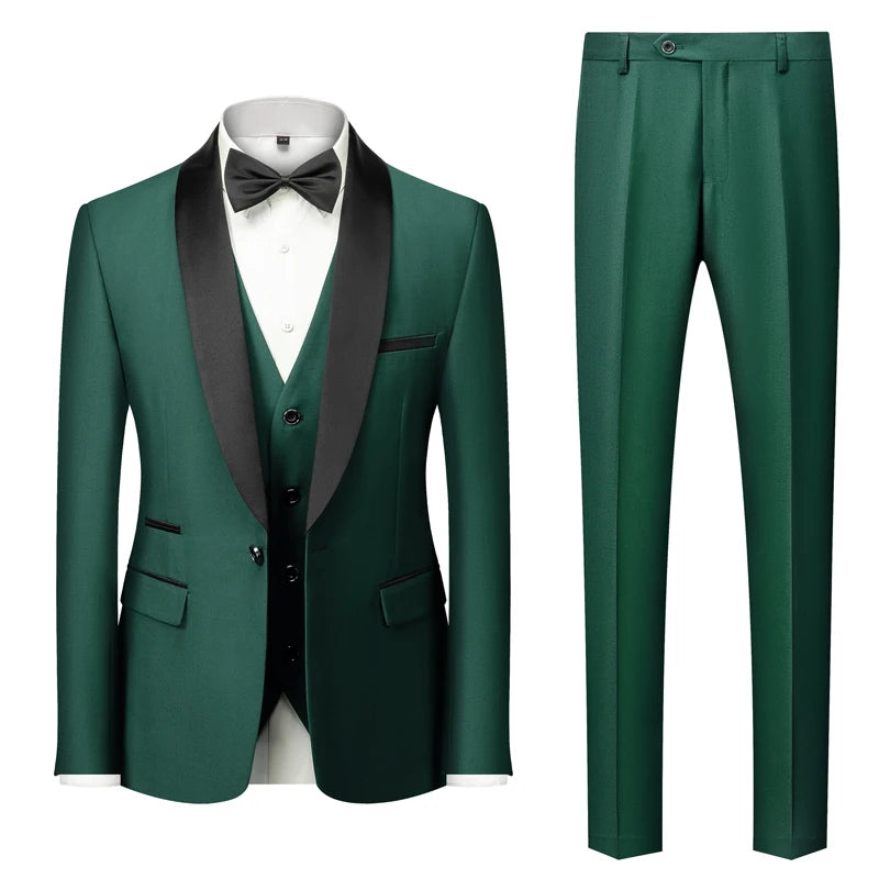2025 Green Fruit Collar Elegant Wedding Suits for Men, Multi Color Business Casual Formal Blazer+Vest+Pants 3-Piece, Asian Size