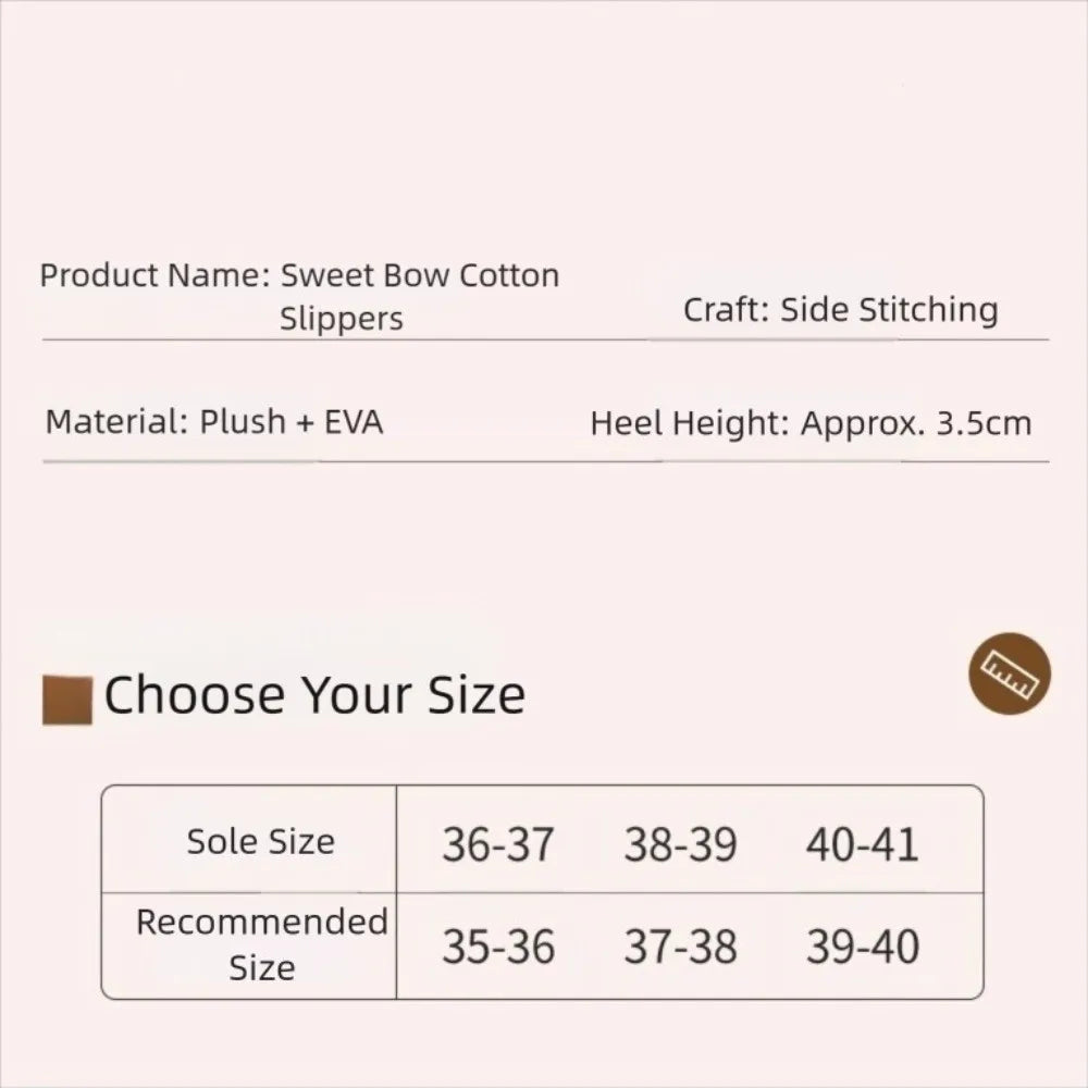 Fashion Bow knot House Slippers Warm Fleece with Lining Women's Indoor Shoes Non-slip Thickened Indoor Fluffy Slippers Winter