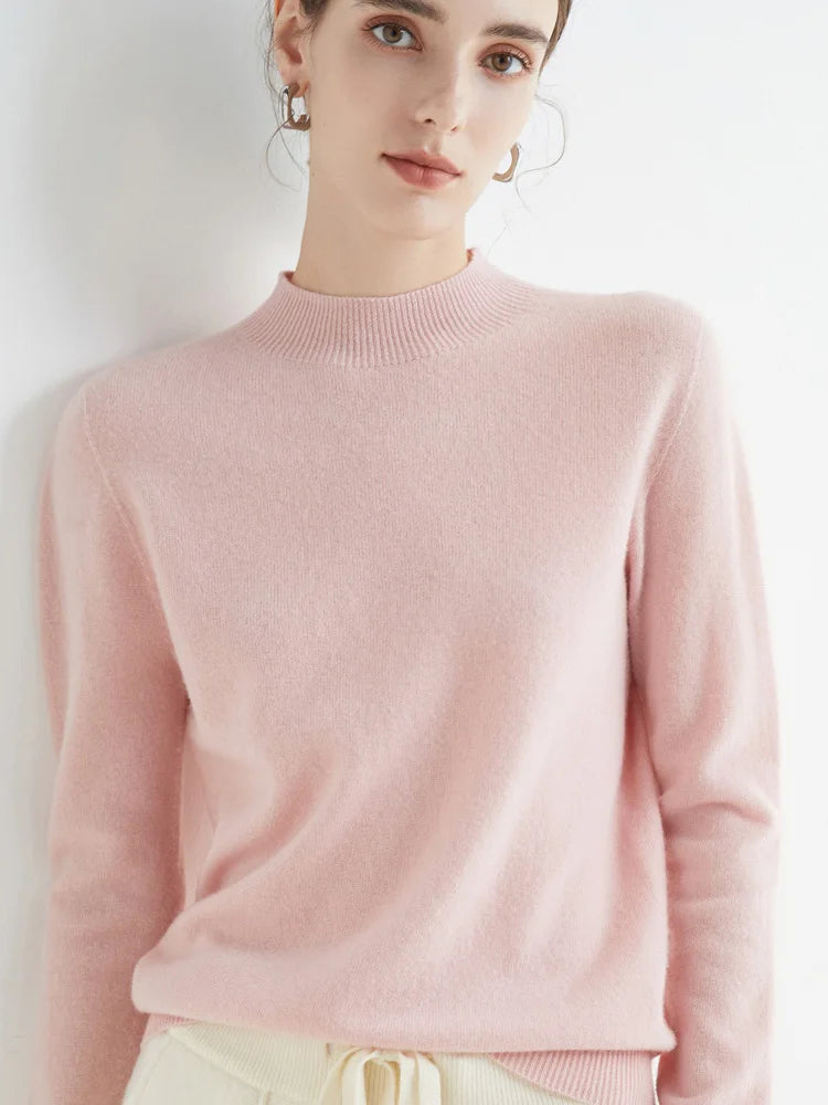 AOSSVIAO 2025 Autumn Winter Solid Mock-neck Pullover Women Sweater for Casual Knitwear Female Clothing Basic Soft Tops