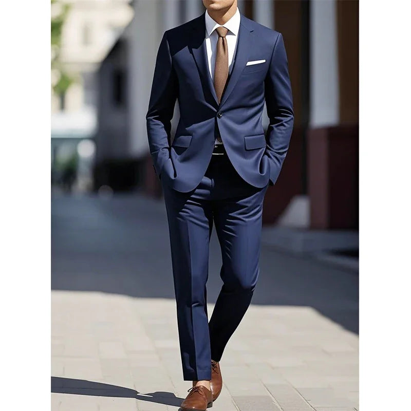 Men's Suit 2 Piece Elegant Business Casual Suit Men's Suit Lapel Collar Dress Pant with Pocket Weddings Formal Occasions Suit