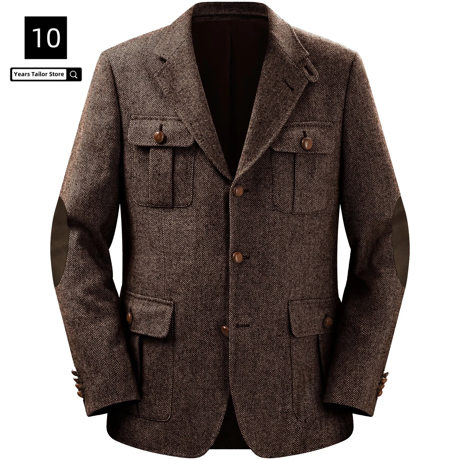 Men's Jackets Multi-pocket Hunting Attire Tweed Double-Breasted  Blazer Herringbone Casual Elegant Retro New Style Man Suit