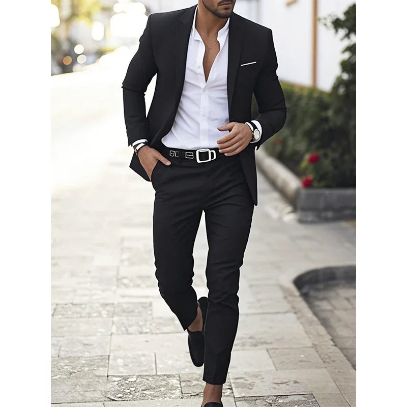 Men's Suit 2 Piece Elegant Business Casual Suit Men's Suit Lapel Collar Dress Pant with Pocket Weddings Formal Occasions Suit