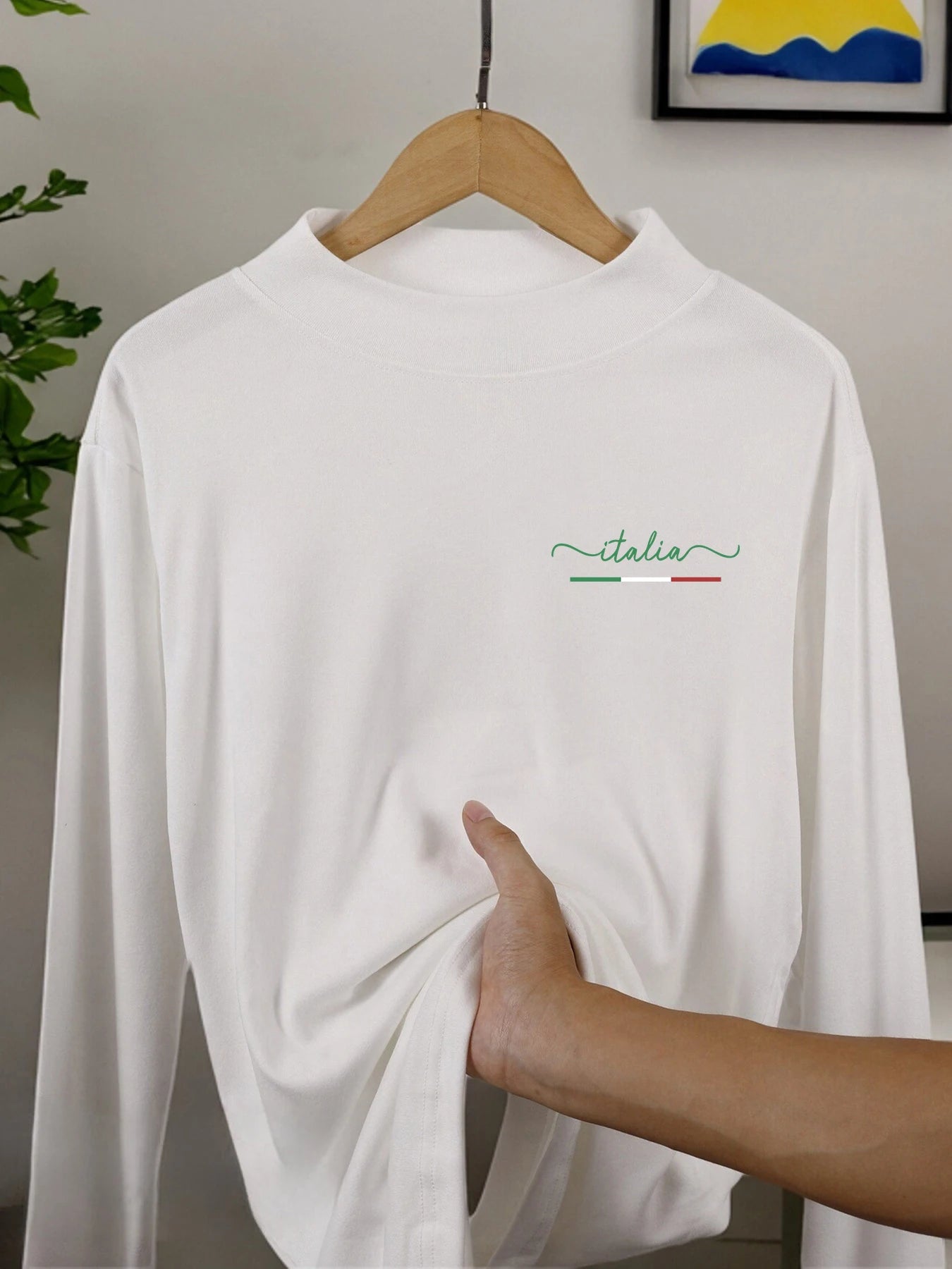 Classic Colors Representing Italy Pattern Men'S Mock Neck Tee Retro Top Fashion Long Sleeve Soft Elasticity Unisex Clothing