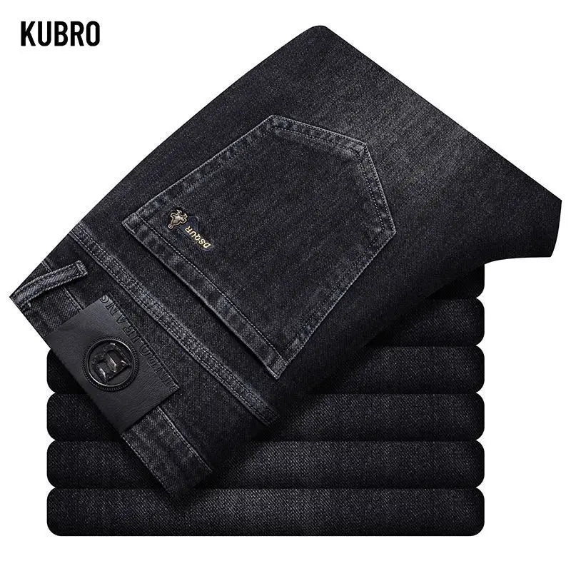 Thick Men's Business Jeans for Autumn and Winter Mid-high-waisted, Stretch, Slim Straight Loose and Casual Men's Trousers Pants