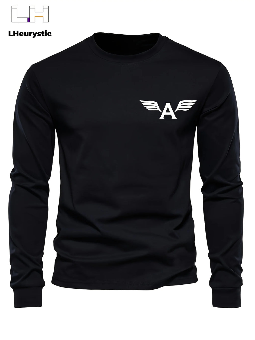 100% pure cotton men's long sleeved round neck loose classic letter printed autumn and winter casual versatile T-shirt top