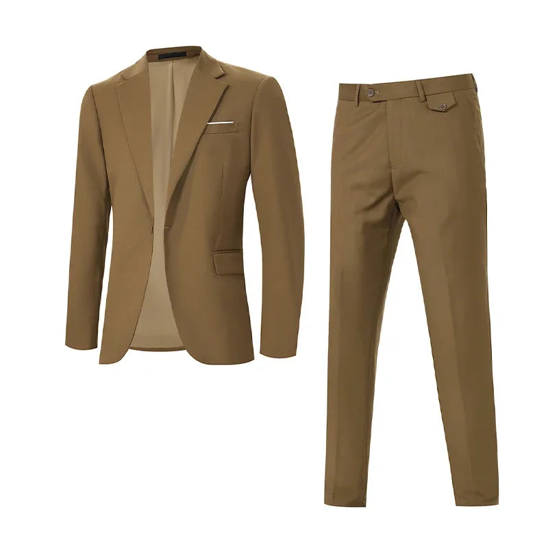 Men's Suit 2 Piece Elegant Business Casual Suit Men's Suit Lapel Collar Dress Pant with Pocket Weddings Formal Occasions Suit