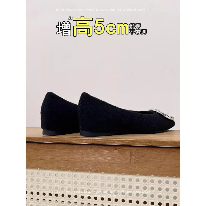 Small Inside Heightened Wool Shoes for Women 2025 New Winter Fleece Warm Mary Jane Shoes