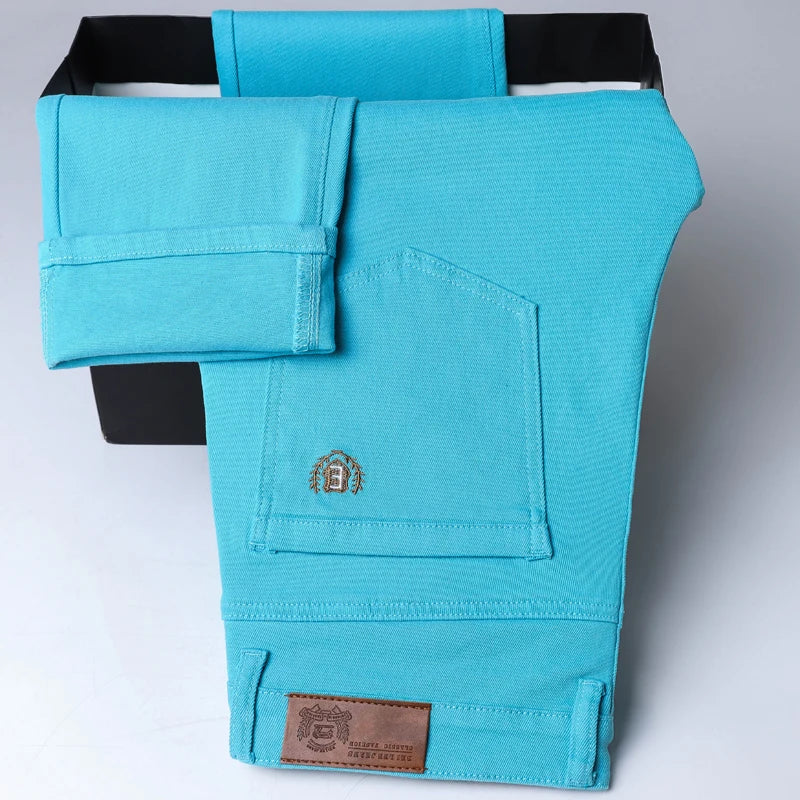 6 Colors Casual Straight Jeans for Men Fashion Streetwear Washed Soft Elastic Denim Pants Men's Clothing Business Trousers