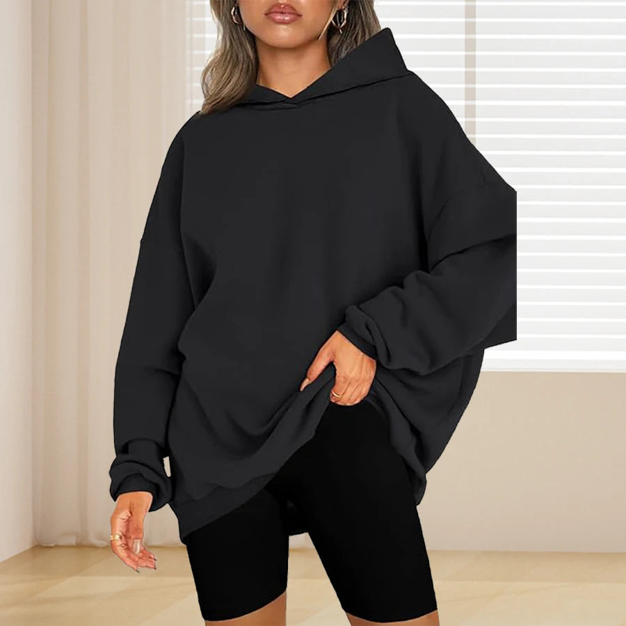 Plus Size Basic Solid Color Hoodie, Casual Simple Long Sleeve Hooded Sweatshirt, Women's Plus Size Clothing