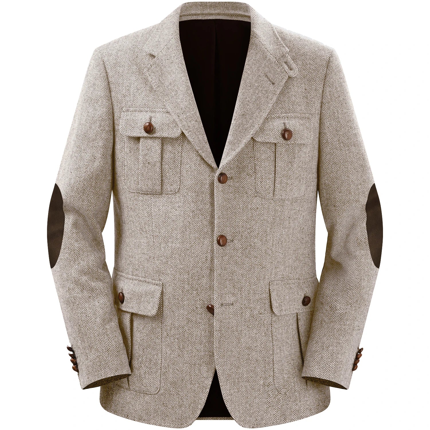 Men's Jackets Multi-pocket Hunting Attire Tweed Double-Breasted  Blazer Herringbone Casual Elegant Retro New Style Man Suit