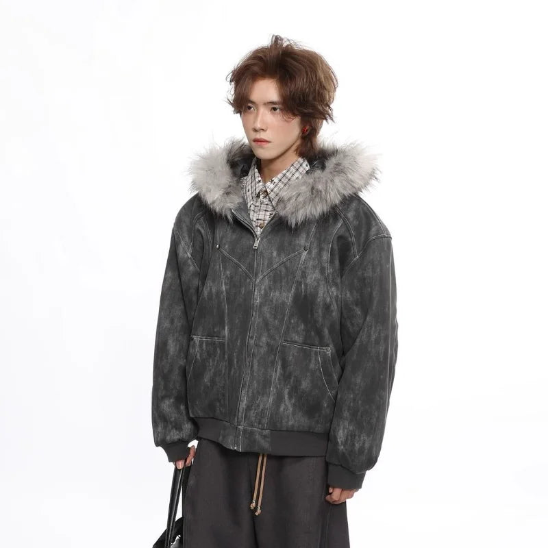 Parka in pelliccia sintetica autunno-inverno con cappuccio , per coppi donna e uomo