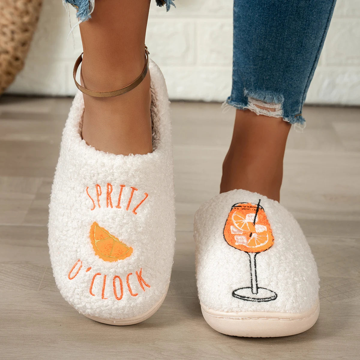 Spritz O'Clock Comfy Women's Aperol Spritz Indoor Winter Slippers Fluffy Slippers Shower Girl Party Bridal Mom Gift Home Shoes