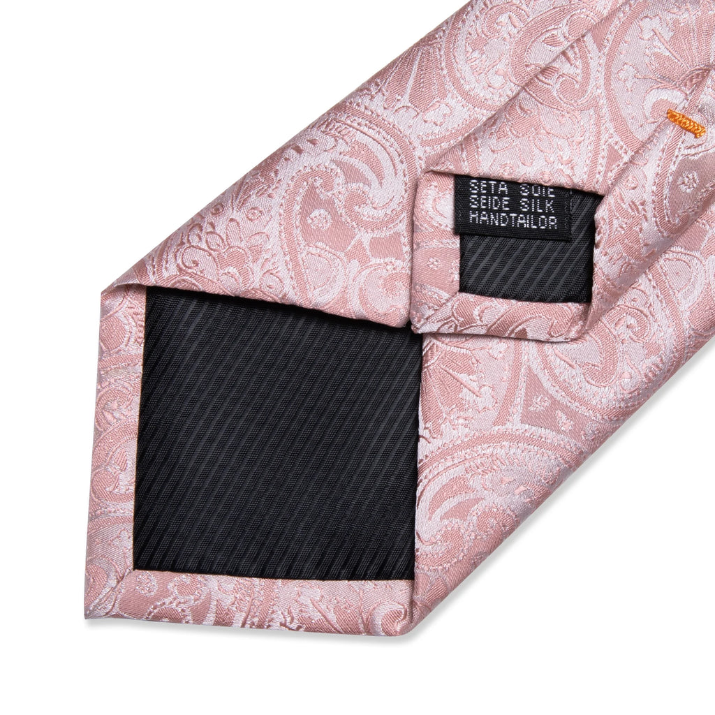 Pink Solid Paisley 8cm Silk Ties for Men with Luxury Plastic Tie Buckle Handkerchief Cufflinks Business Wedding Party Accessory