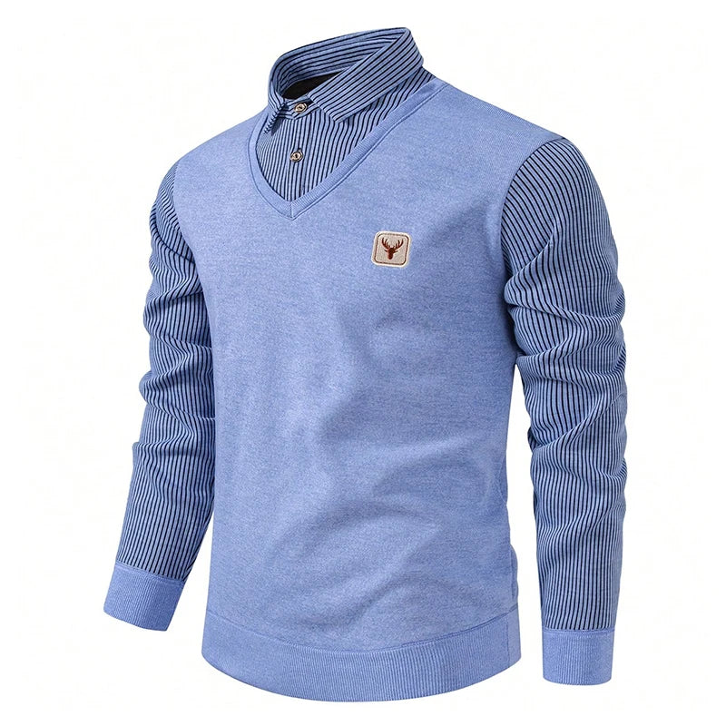 American European Style Mens Sweater Shirt Collar Fleece Lined Knitwear Polo Neck Pullover Sweaters
