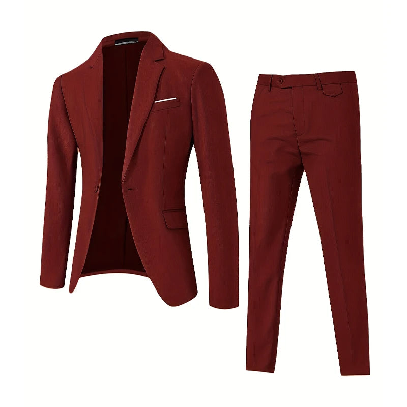 Men's Suit 2 Piece Elegant Business Casual Suit Men's Suit Lapel Collar Dress Pant with Pocket Weddings Formal Occasions Suit