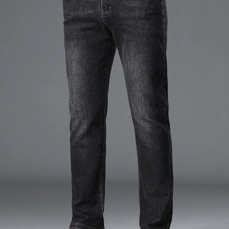 Thick Men's Business Jeans for Autumn and Winter Mid-high-waisted, Stretch, Slim Straight Loose and Casual Men's Trousers Pants