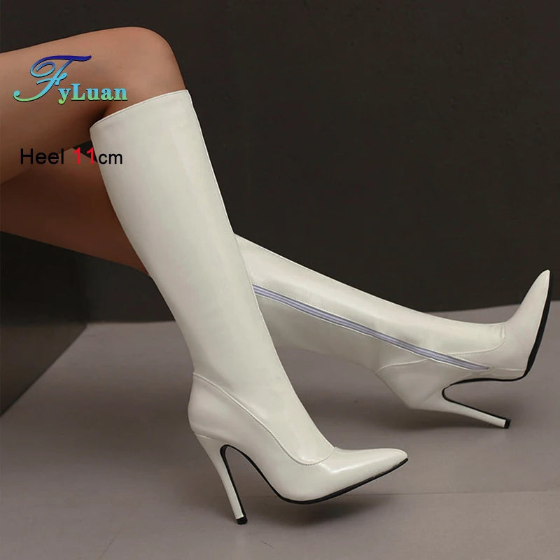 Solid Color Stiletto Long Boots Autumn Winter Woman Shoes Pointed Toe Side Zipper Knee Length Boots Ladies Pole Dance Tall Boots