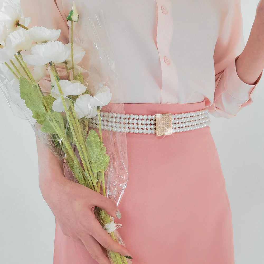 Elegant ladies rhinestone pearl elastic belt Love Butterfly Premium vintage fashion waist chain