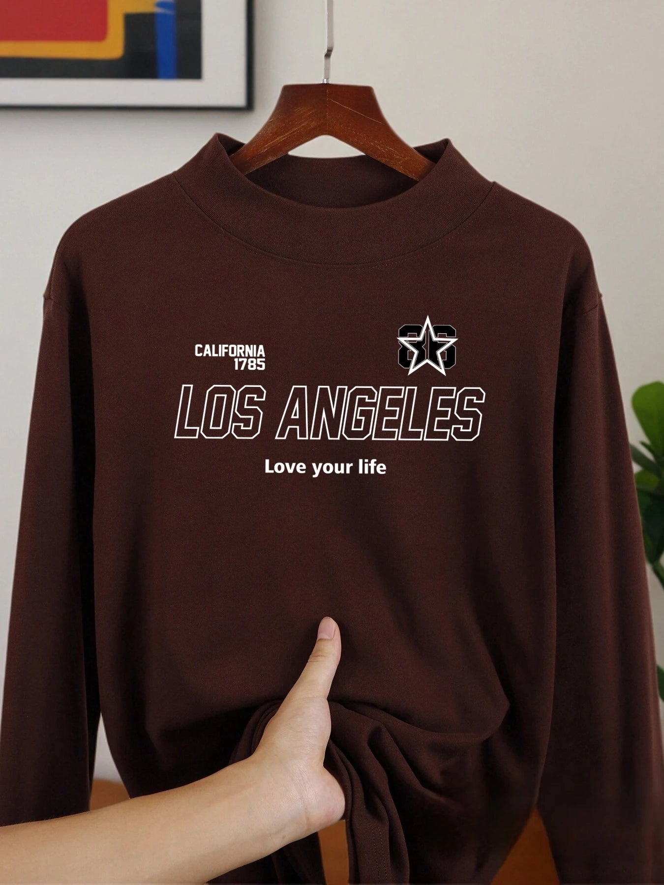Los Angeles California Letter Long Sleeved Shirts Thickened Fit Shirt Casual Autumn Tops Winter Soft Half High Collar Clothing
