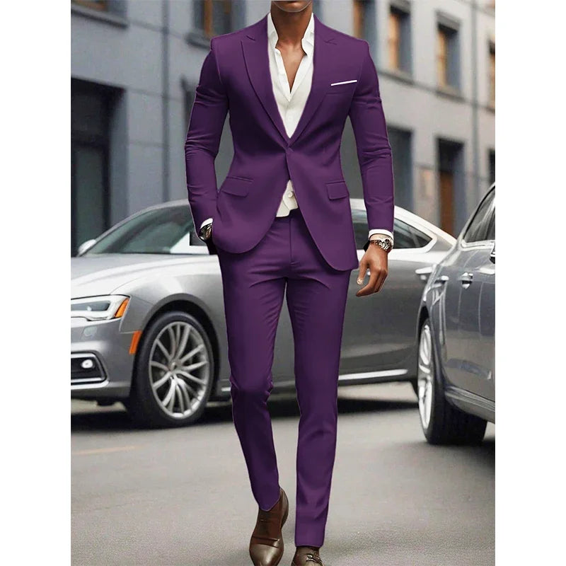 Men's Suit 2 Piece Elegant Business Casual Suit Men's Suit Lapel Collar Dress Pant with Pocket Weddings Formal Occasions Suit