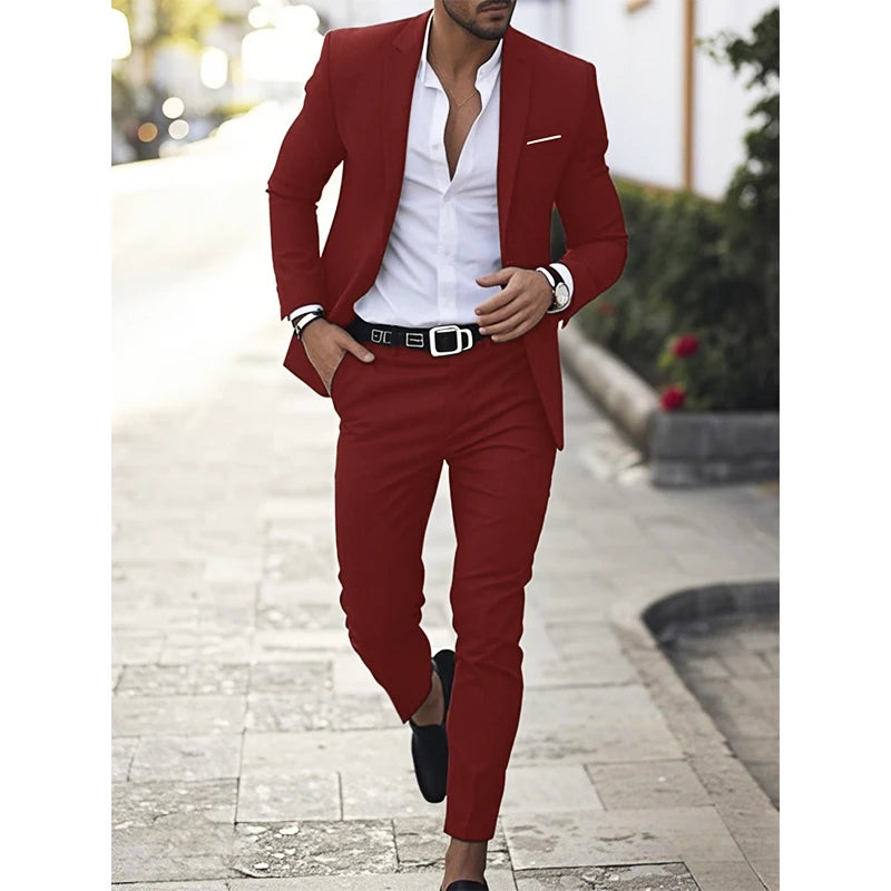 Men's Suit 2 Piece Elegant Business Casual Suit Men's Suit Lapel Collar Dress Pant with Pocket Weddings Formal Occasions Suit