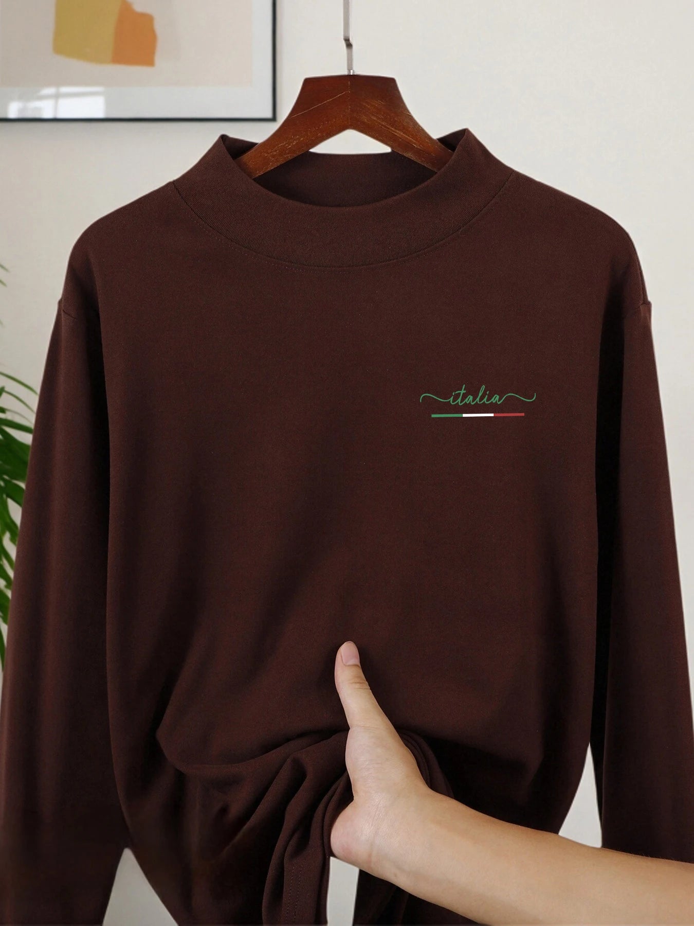 Classic Colors Representing Italy Pattern Men'S Mock Neck Tee Retro Top Fashion Long Sleeve Soft Elasticity Unisex Clothing