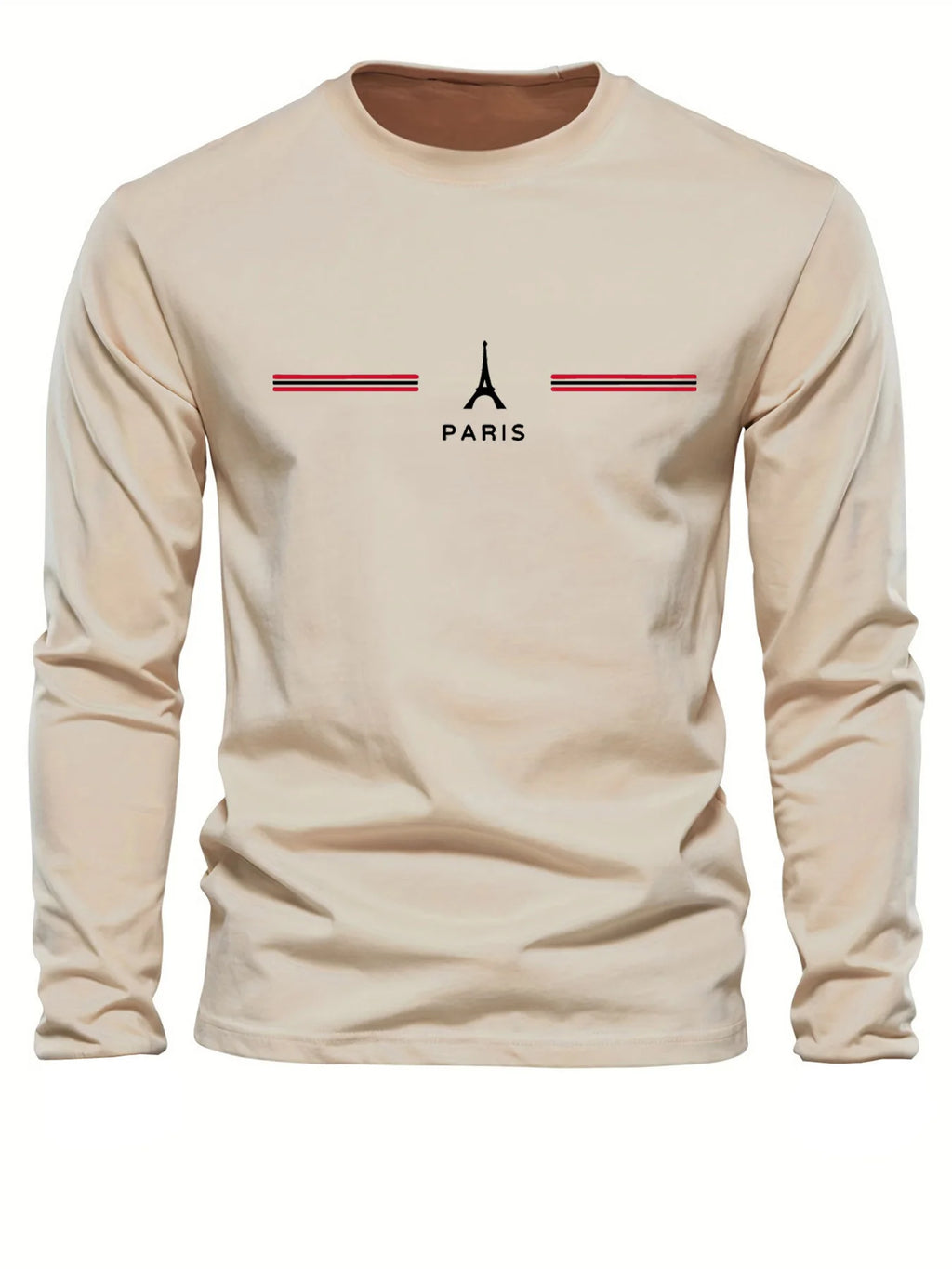 Maglietta da uomo 100% puro cotone , a maniche lunghe , girocollo, con stampa parigi