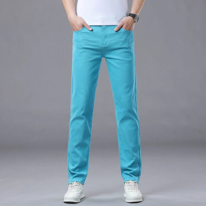 6 Colors Casual Straight Jeans for Men Fashion Streetwear Washed Soft Elastic Denim Pants Men's Clothing Business Trousers