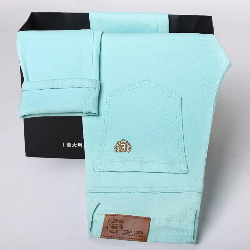 6 Colors Casual Straight Jeans for Men Fashion Streetwear Washed Soft Elastic Denim Pants Men's Clothing Business Trousers