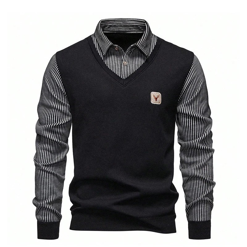 American European Style Mens Sweater Shirt Collar Fleece Lined Knitwear Polo Neck Pullover Sweaters