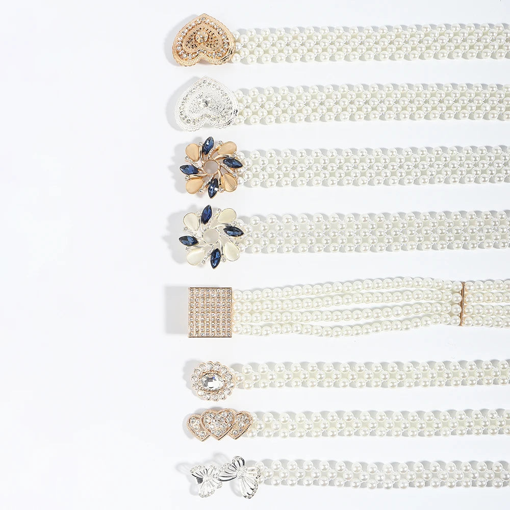 Elegant ladies rhinestone pearl elastic belt Love Butterfly Premium vintage fashion waist chain