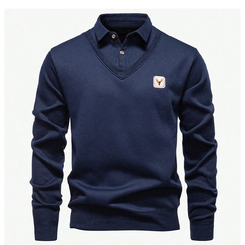 American European Style Mens Sweater Shirt Collar Fleece Lined Knitwear Polo Neck Pullover Sweaters