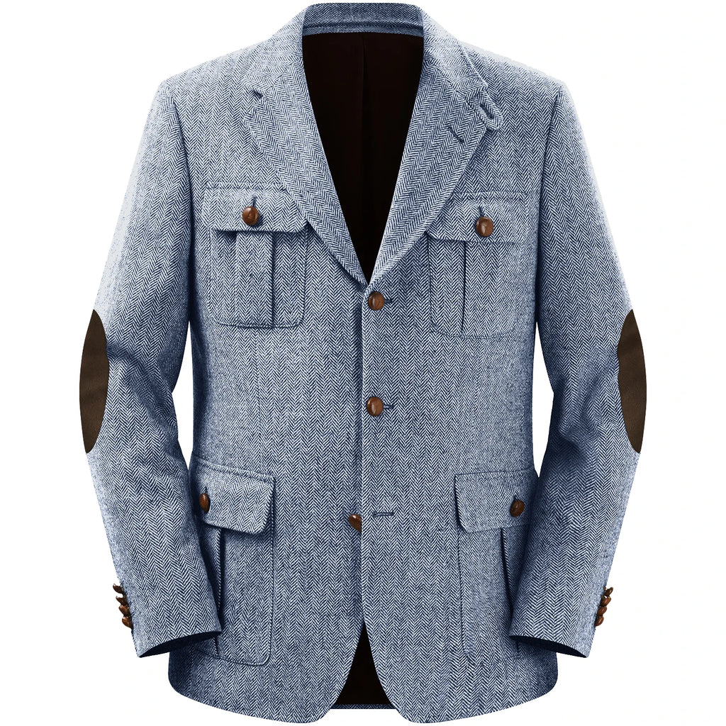 Men's Jackets Multi-pocket Hunting Attire Tweed Double-Breasted  Blazer Herringbone Casual Elegant Retro New Style Man Suit
