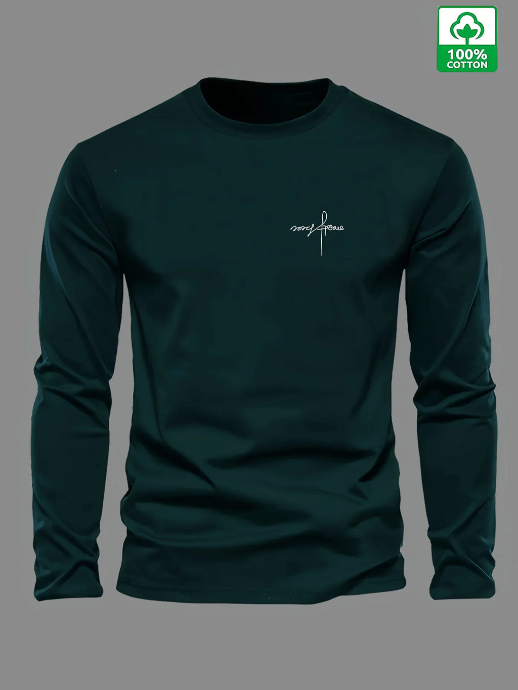 100% pure cotton men's long sleeved round neck loose classic letter printed autumn and winter casual versatile T-shirt top