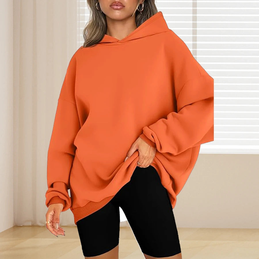 Plus Size Basic Solid Color Hoodie, Casual Simple Long Sleeve Hooded Sweatshirt, Women's Plus Size Clothing