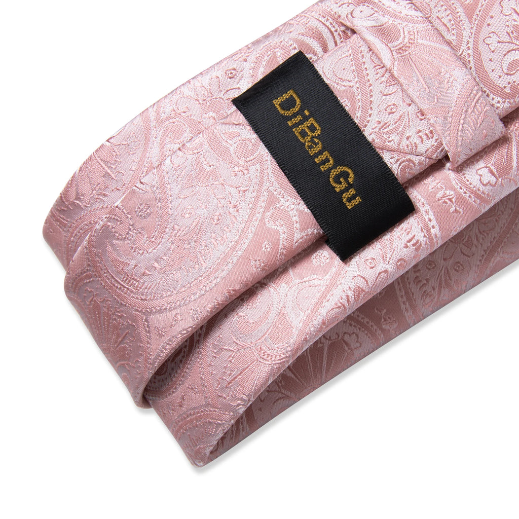 Pink Solid Paisley 8cm Silk Ties for Men with Luxury Plastic Tie Buckle Handkerchief Cufflinks Business Wedding Party Accessory