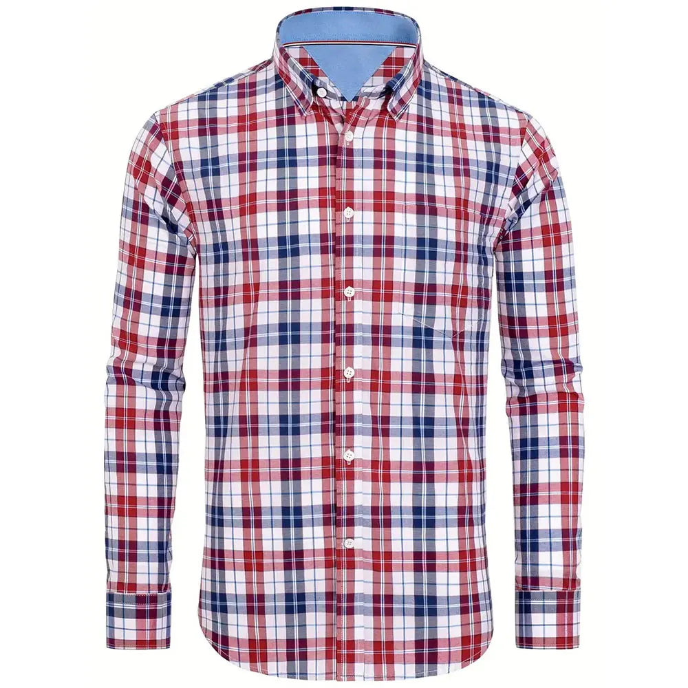 Vintage Plaid Printed Shirt New Hawaii Fashion Vacation Casual Long-sleeved Shirt Men's Clothing Large Size Lapel Button Tops