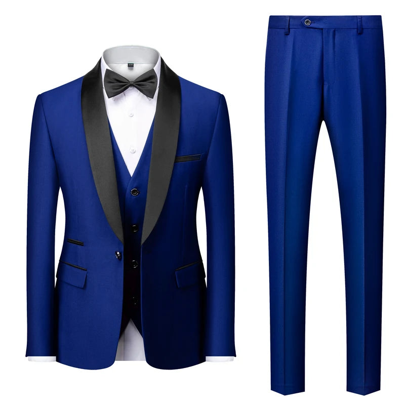 2025 Green Fruit Collar Elegant Wedding Suits for Men, Multi Color Business Casual Formal Blazer+Vest+Pants 3-Piece, Asian Size