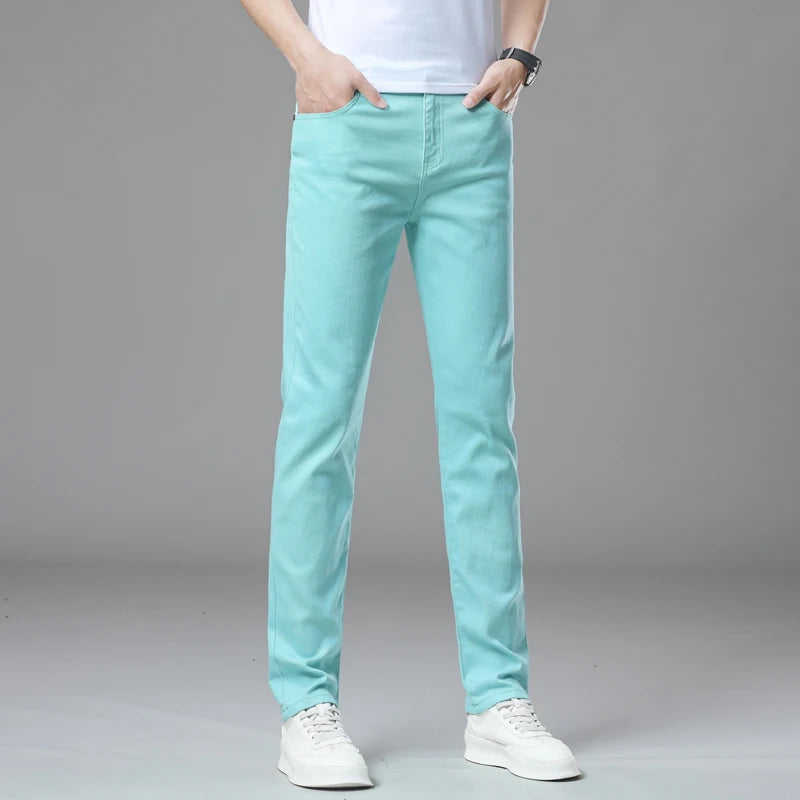 6 Colors Casual Straight Jeans for Men Fashion Streetwear Washed Soft Elastic Denim Pants Men's Clothing Business Trousers