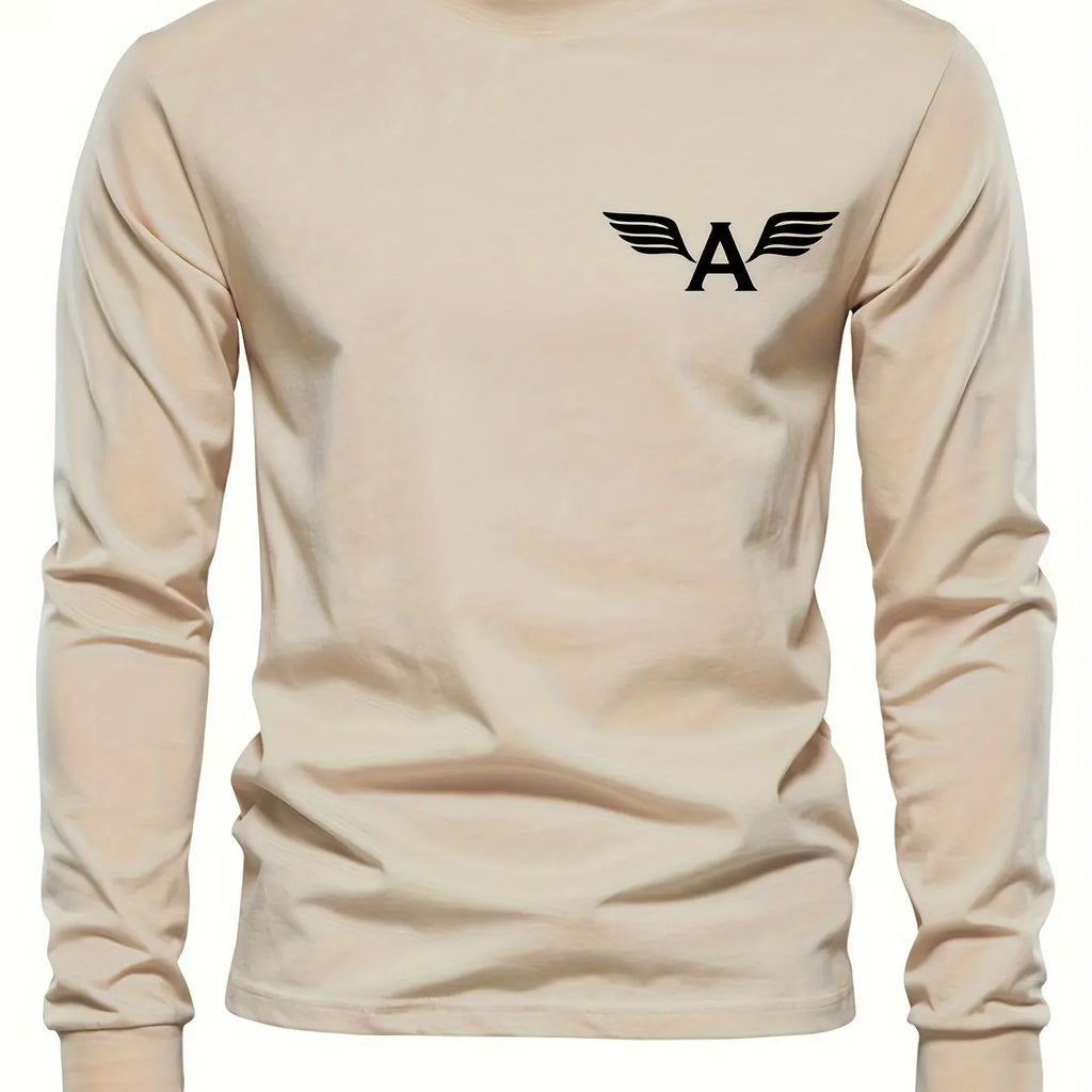 100% pure cotton men's long sleeved round neck loose classic letter printed autumn and winter casual versatile T-shirt top