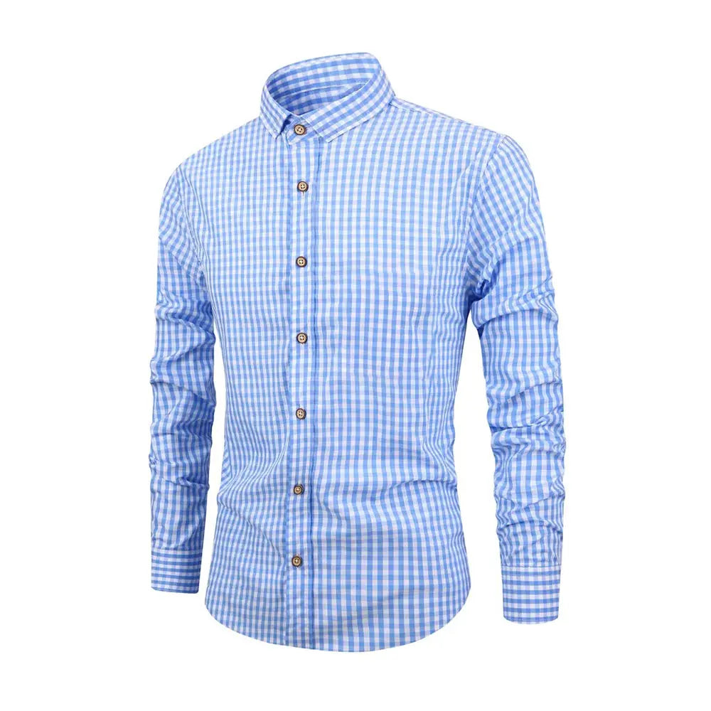 Vintage Plaid Printed Shirt New Hawaii Fashion Vacation Casual Long-sleeved Shirt Men's Clothing Large Size Lapel Button Tops