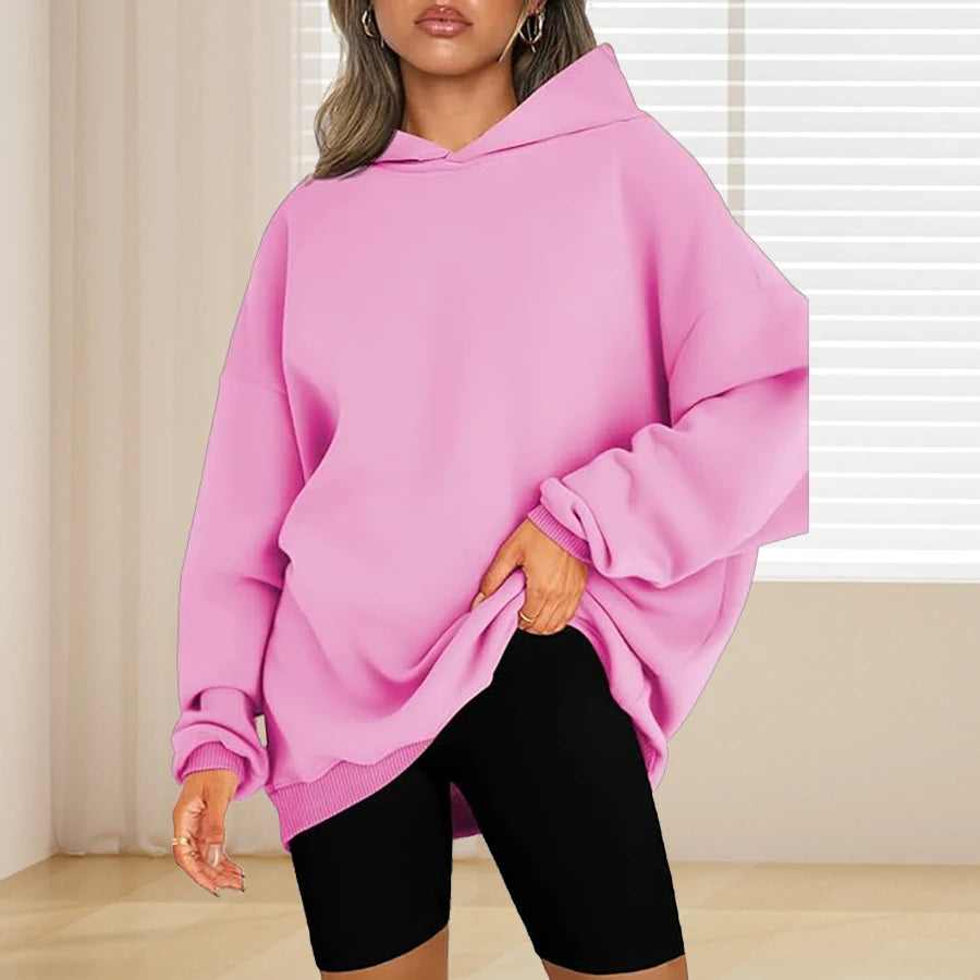 Plus Size Basic Solid Color Hoodie, Casual Simple Long Sleeve Hooded Sweatshirt, Women's Plus Size Clothing