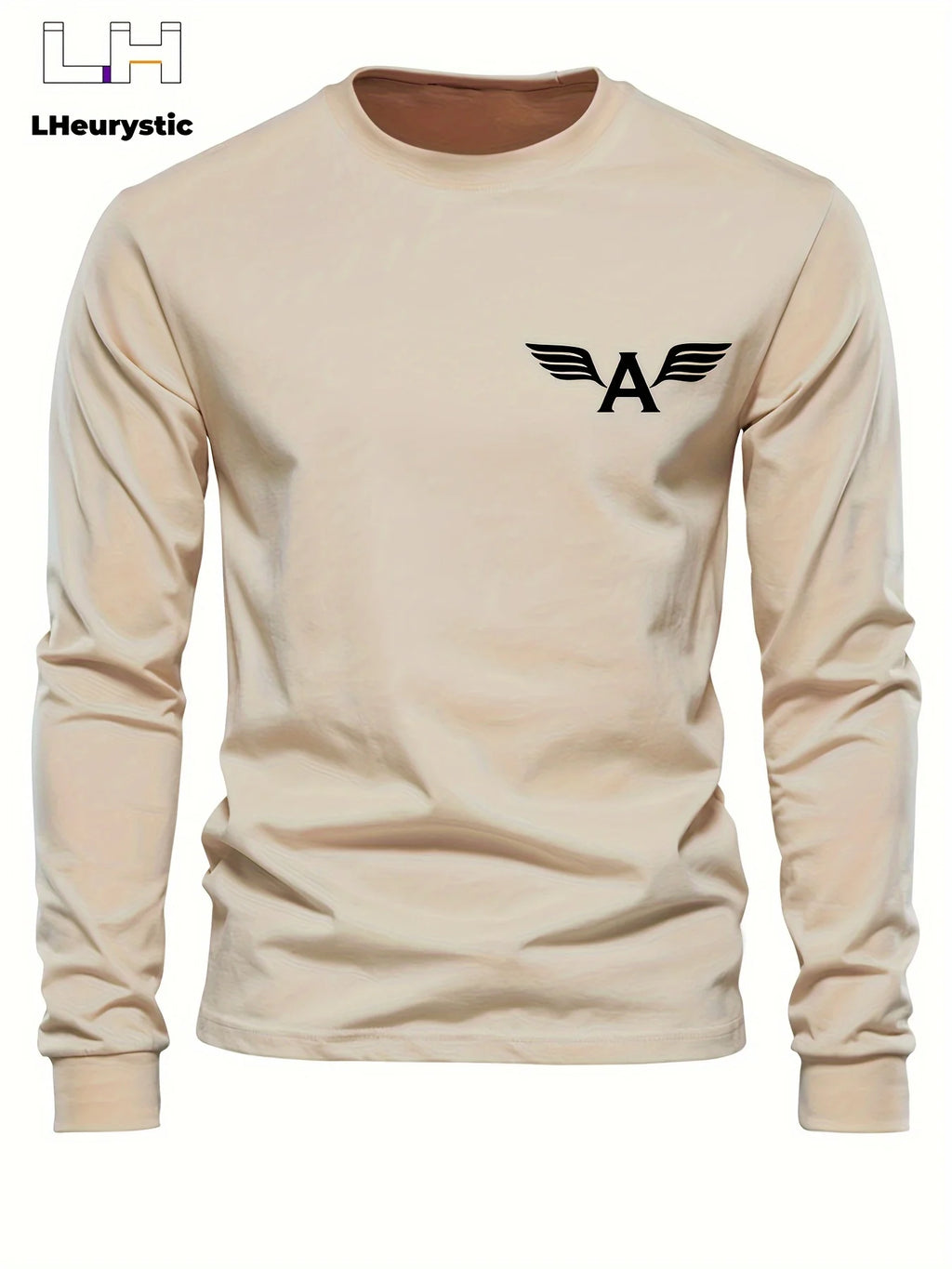 100% pure cotton men's long sleeved round neck loose classic letter printed autumn and winter casual versatile T-shirt top