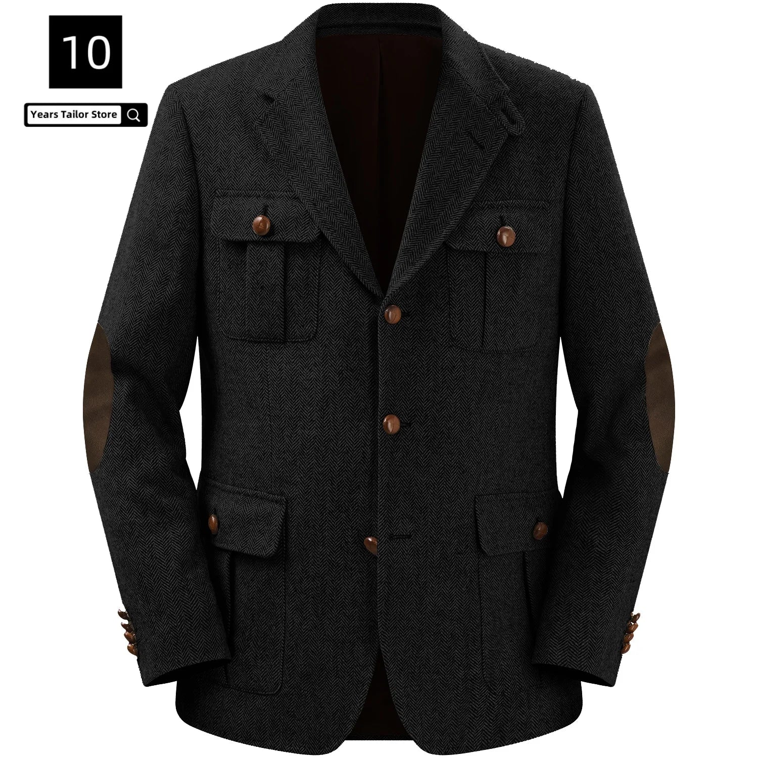 Men's Jackets Multi-pocket Hunting Attire Tweed Double-Breasted  Blazer Herringbone Casual Elegant Retro New Style Man Suit