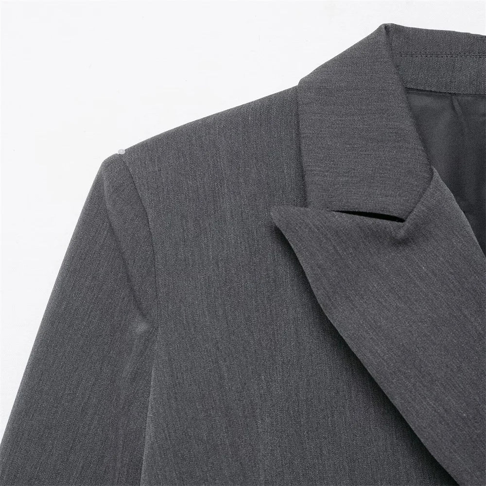 European and American style women's clothing new fashion versatile solid color long sleeved slimming double breasted suit jacket