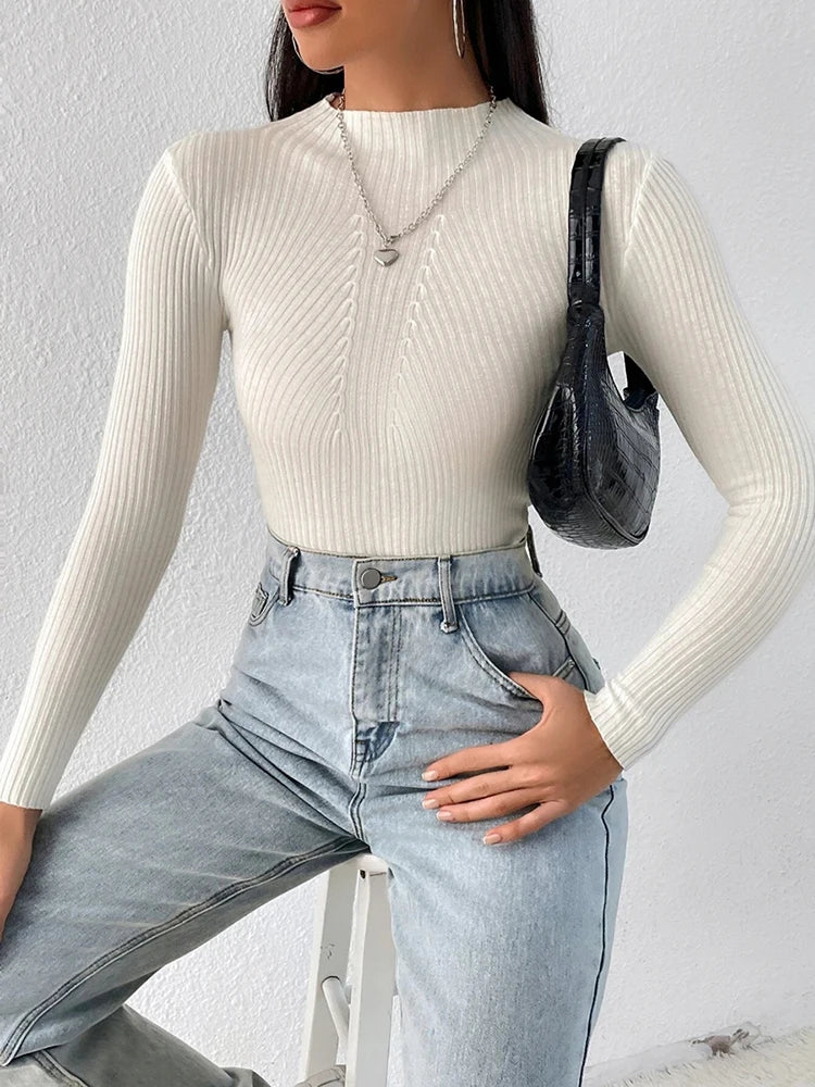 Solid White and Black Tops Sweaters 2025 Autumn Winter Long Sleeve Turtleneck Pullovers Fashion Womens Sweaters Femme Clothing