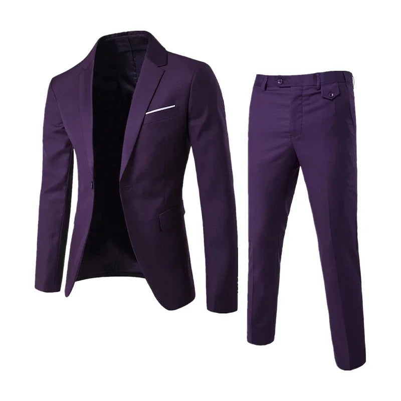 Men's Suit 2 Piece Elegant Business Casual Suit Men's Suit Lapel Collar Dress Pant with Pocket Weddings Formal Occasions Suit