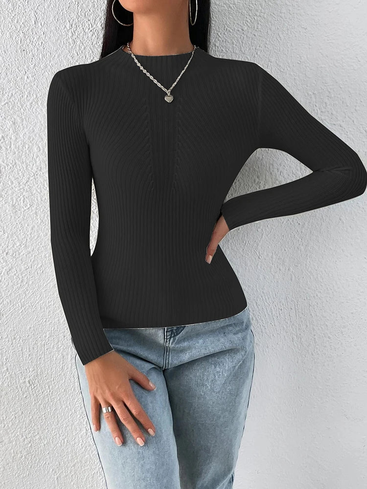 Solid White and Black Tops Sweaters 2025 Autumn Winter Long Sleeve Turtleneck Pullovers Fashion Womens Sweaters Femme Clothing