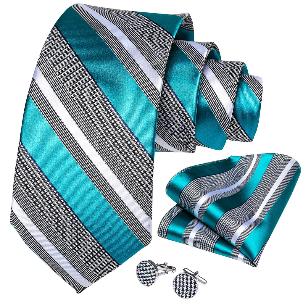 DiBanGu Designer Mens Necktie Striped Floral Paisley Silk Tie Pocket Square Cufflinks Neck Tie Ring Set Suit Wedding Business