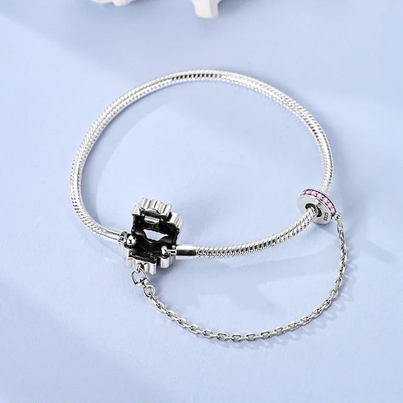 Original Charms 925 Sterling Silver Pink Butterfly Locking Chain Beads Fit Bracelet Women Jewelry Making Diy Fine Gift Accessory